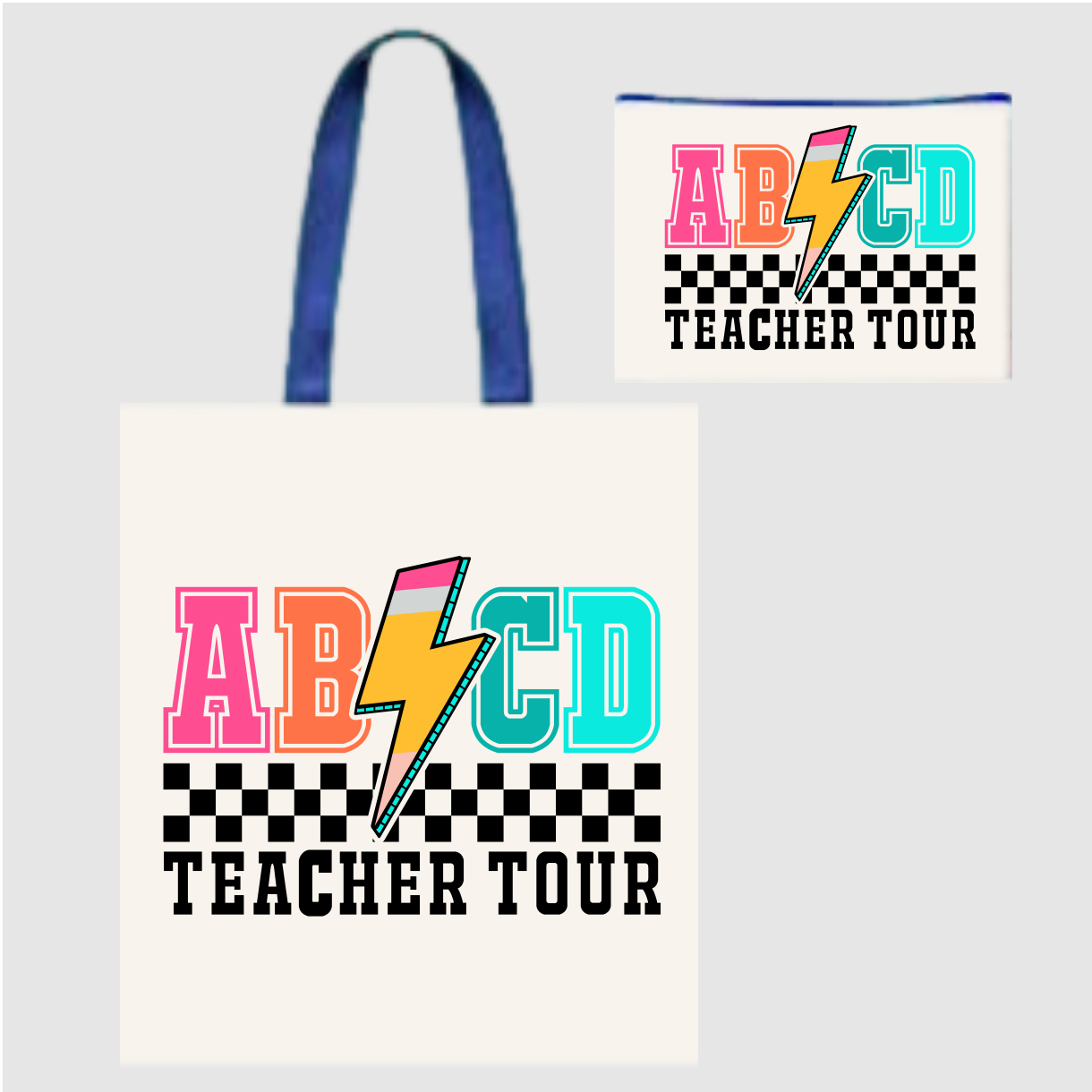 Sublimated Canvas Tote Bag with Matching Makeup Bag Duo