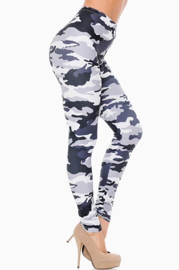 Creamy Soft Black and White Camouflage Leggings