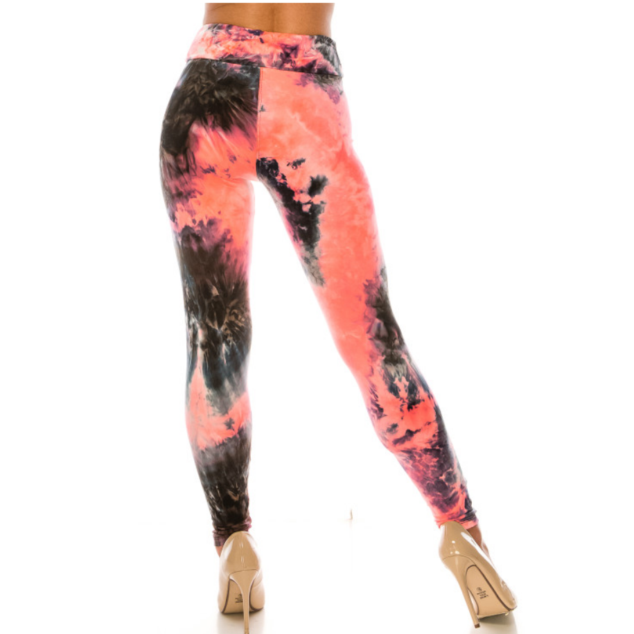 Buttery Smooth Coral Tie Dye Regular and High Wasted Leggings
