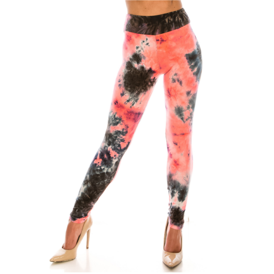 Buttery Smooth Coral Tie Dye Regular and High Wasted Leggings