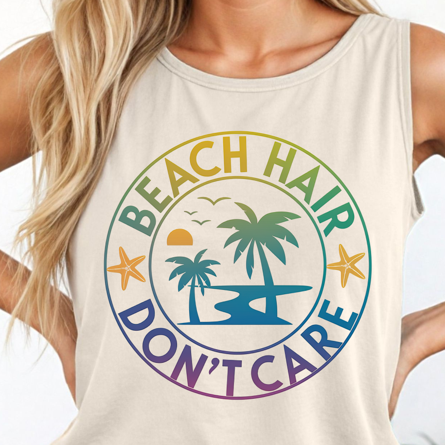Beach Hair Don't Care Shirt - Screenprinted SUM3