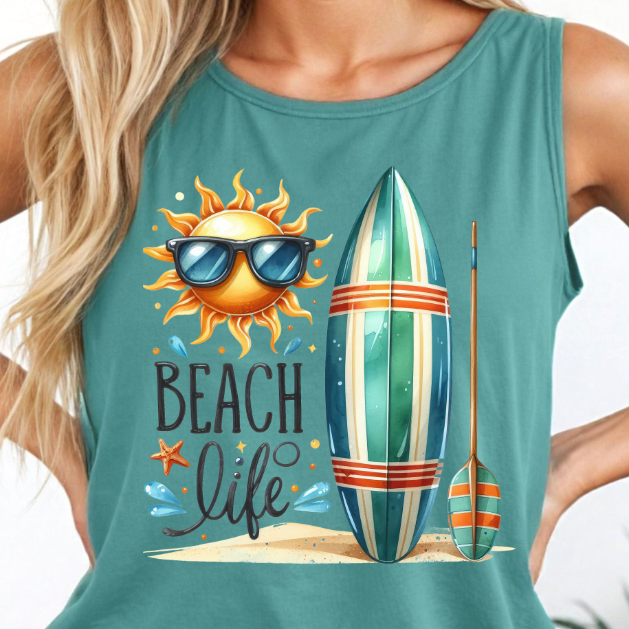 Beach Life Surfboard Shirt - Screenprinted SUM4