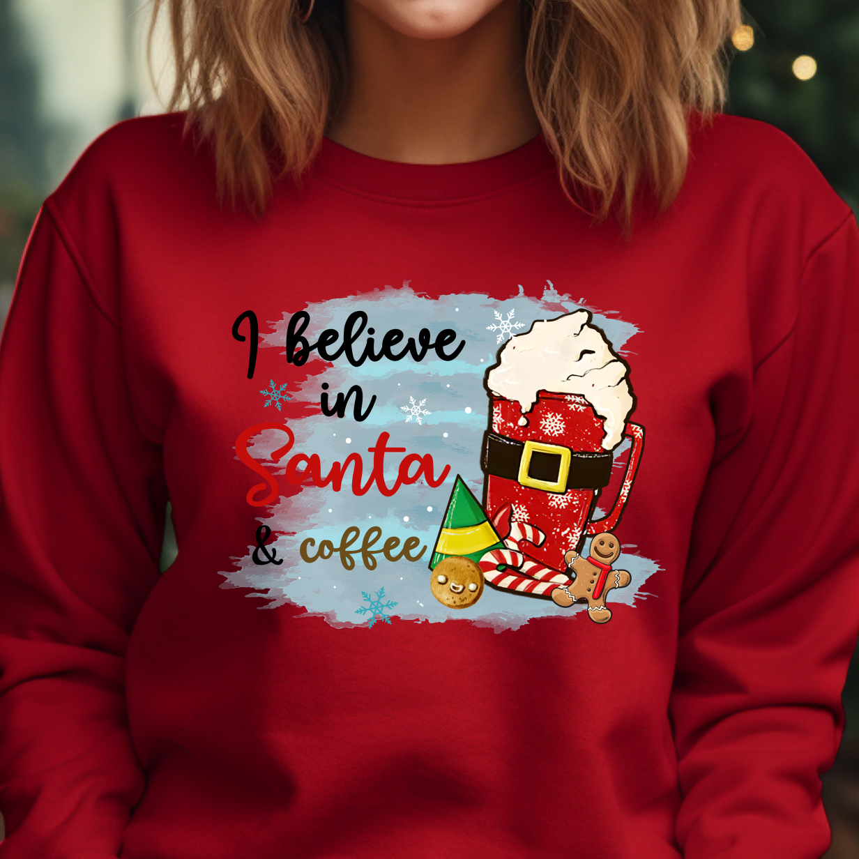 Believe In Santa And Coffee Shirt CH1 - Screenprinted
