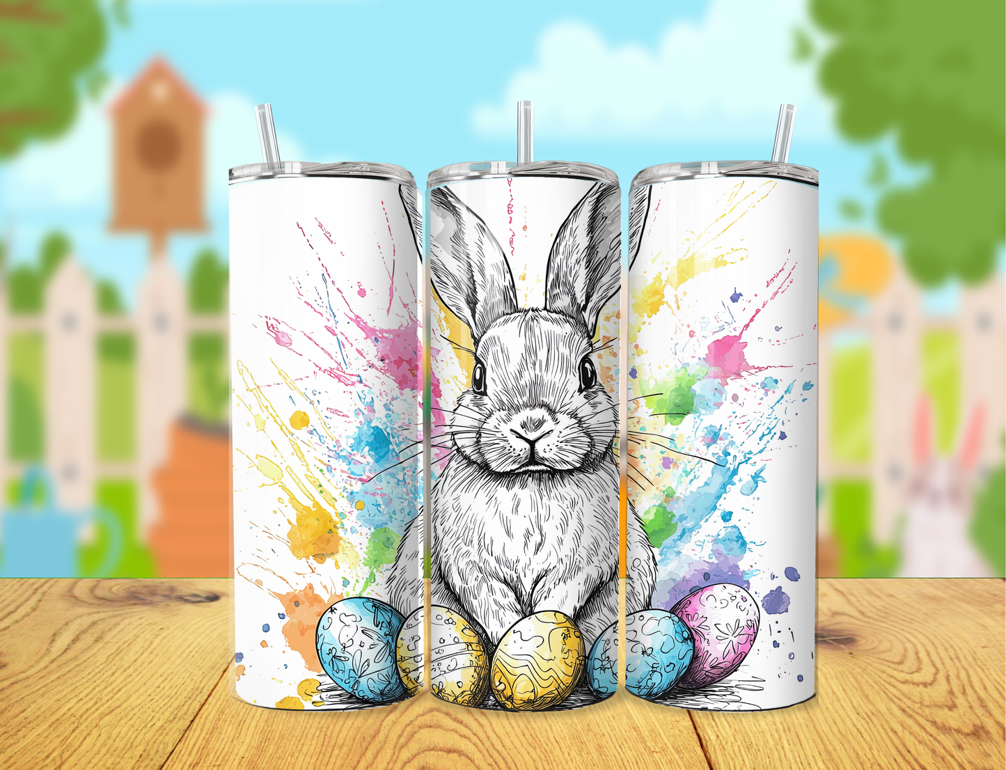 Black/White Paint Splash Bunny Tumbler