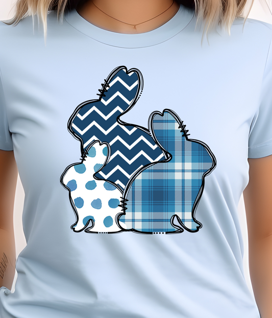Blue Plaid Bunnies Shirt E39 - Screenprinted