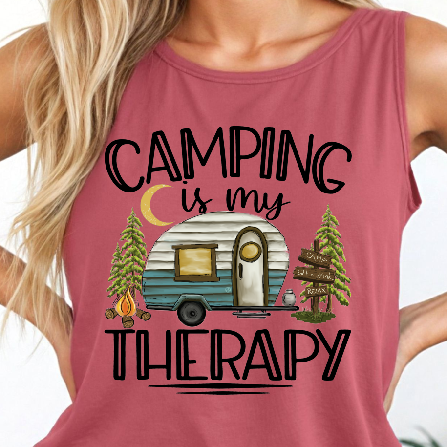 Camping Is Therapy Shirt - Screenprinted SUM8