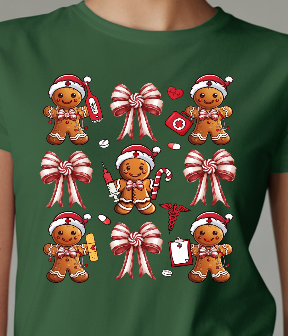 Christmas Nurse Ginger Collage Shirt - Screenprinted