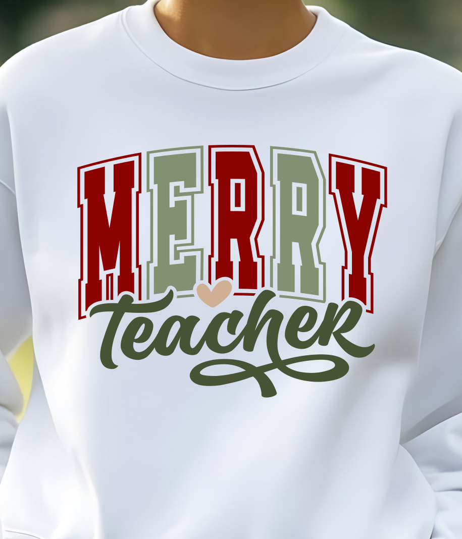 Christmas Teacher Merry Shirt - Screenprinted