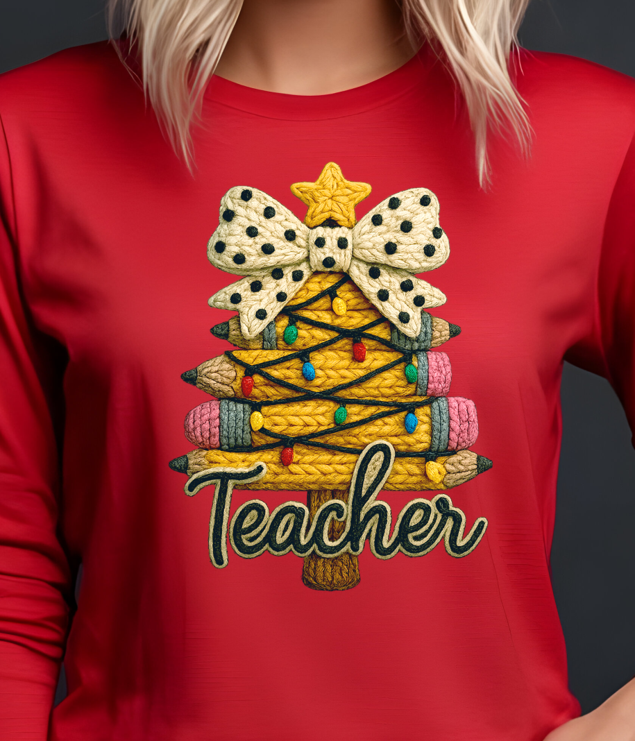Christmas Teacher Yarn Tree Shirt - Screenprinted