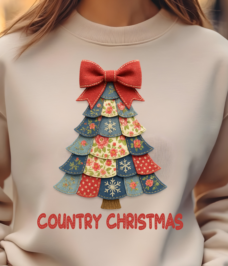 Christmas Country Patchwork Tree Shirt - Screenprinted