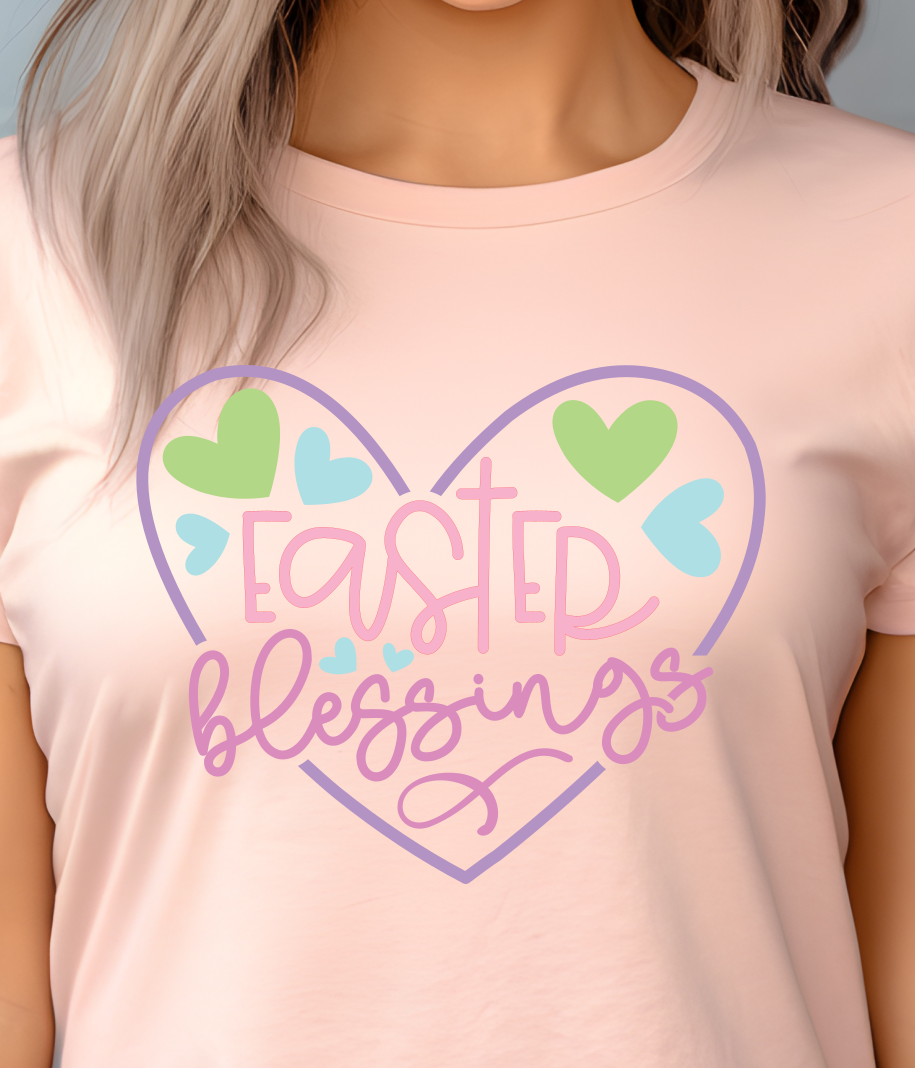 Easter Blessings Heart Shirt E23 - Screenprinted