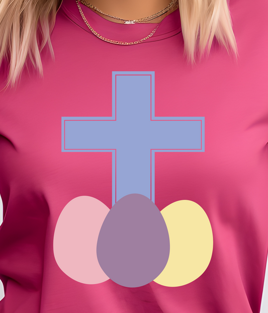 Easter Cross w Eggs Shirt E47- Screenprinted