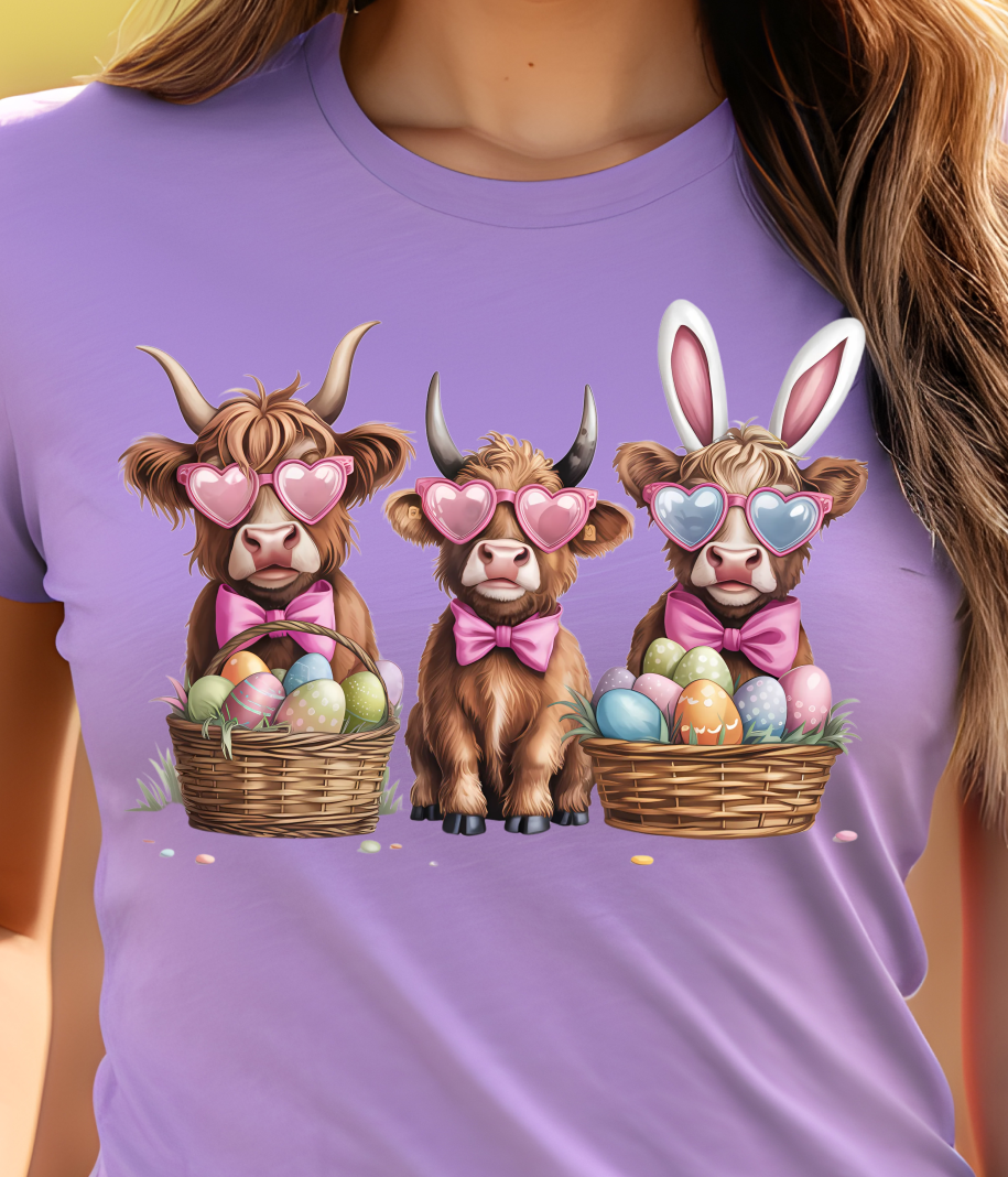 Easter Hyland Cows Shirt E29 - Screenprinted