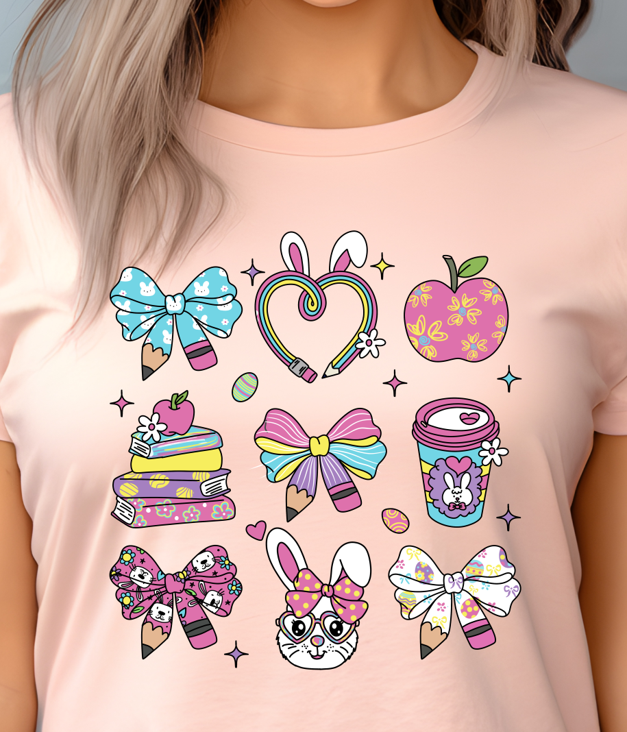 Easter Teacher Collage Shirt E42 - Screenprinted