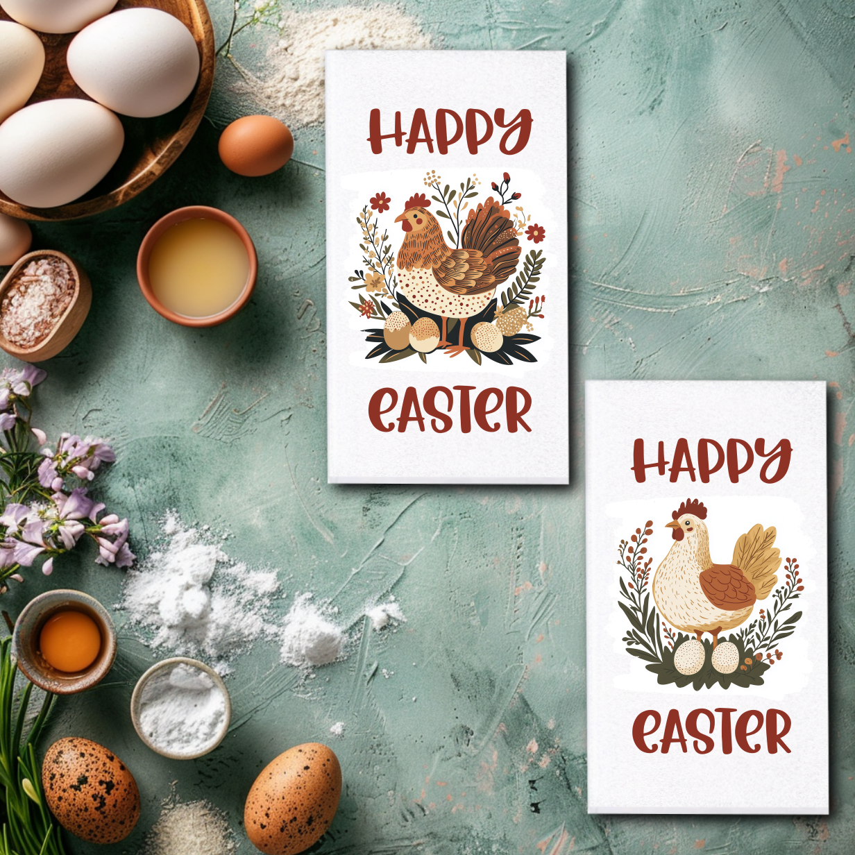 Farmhouse Easter Hens Towels/Towel Set - Sublimation