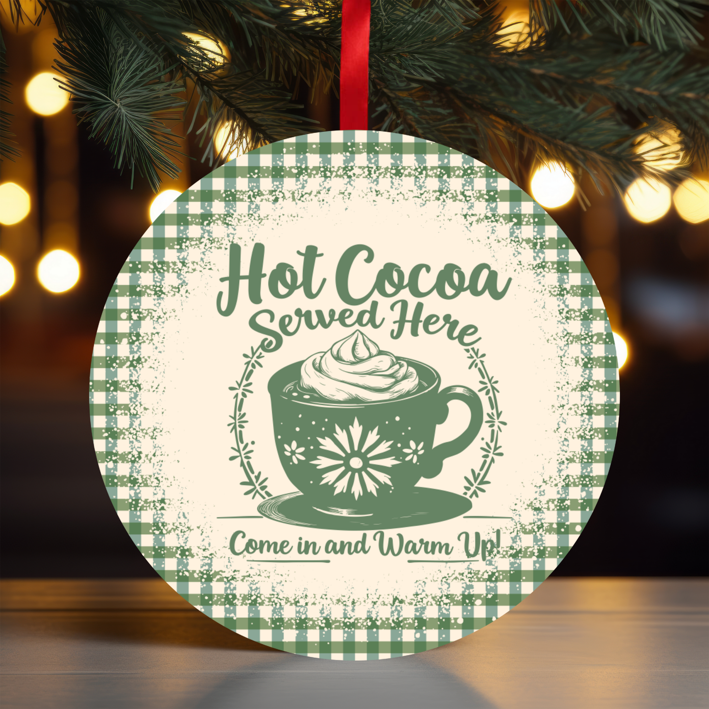 Gingham Hot Cocoa Ornament OR51 - Sublimation
