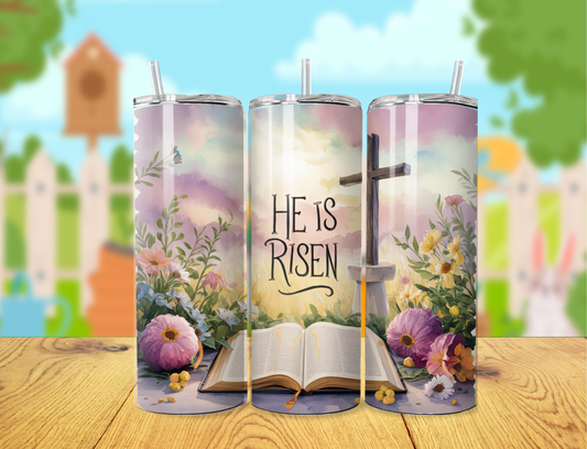 He Is Risen Open Bible Tumbler