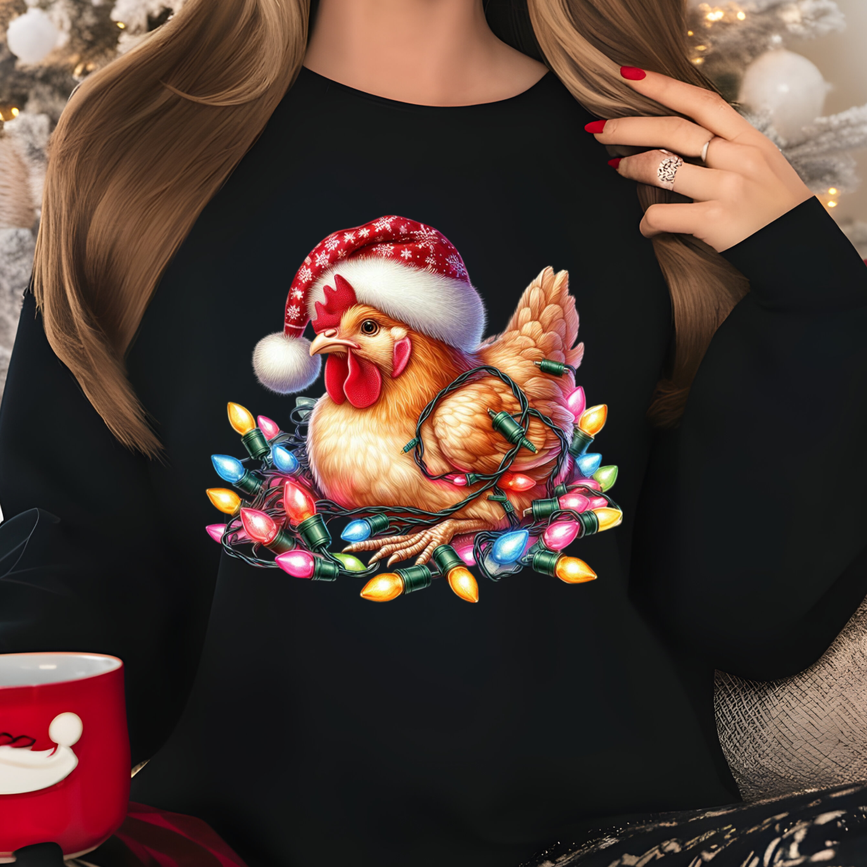 Hen Nesting Christmas Lights Shirt CH63 - Screenprinted