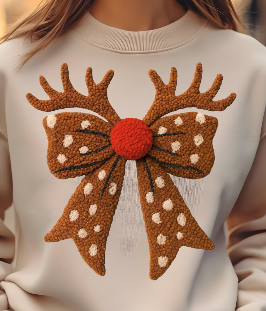 Reindeer Antler Coquet Bow Shirt - Screenprinted