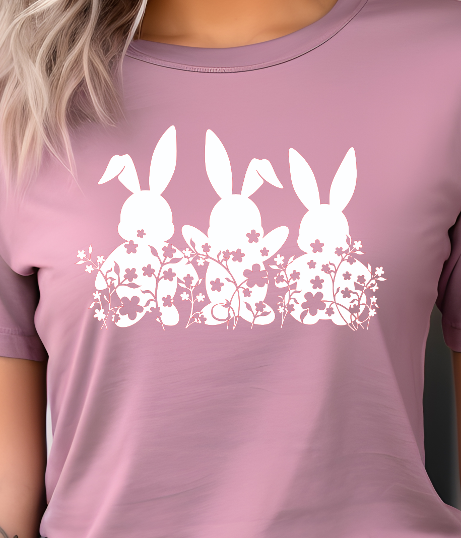 White Bunnies Silhouette Shirt E31 - Screenprinted