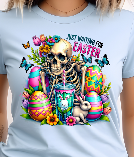 Skeleton Waiting For Easter Shirt E10 - Screenprinted