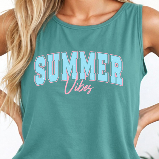 Summer Vibes Aqua Shirt - Screenprinted SUM39