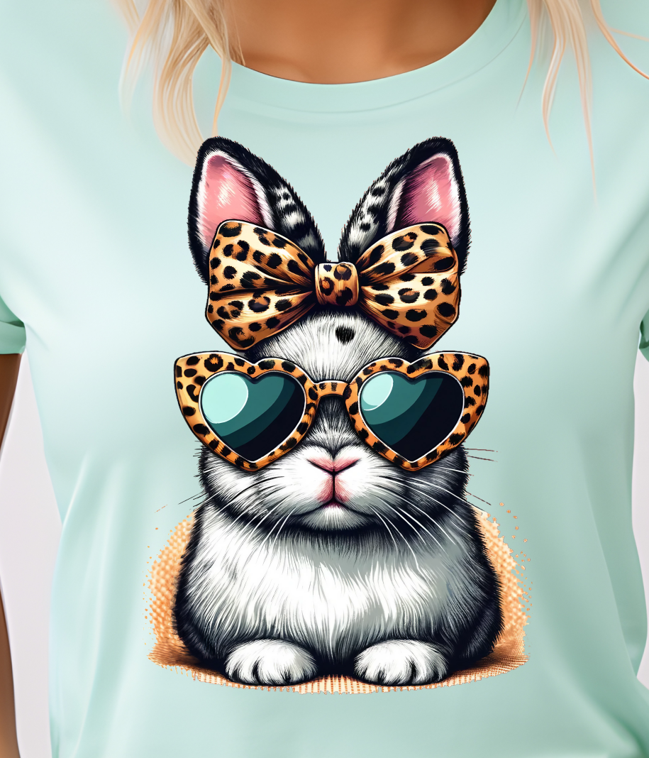 Leopard Print Sunglasses Bunny Shirt E30 - Screenprinted