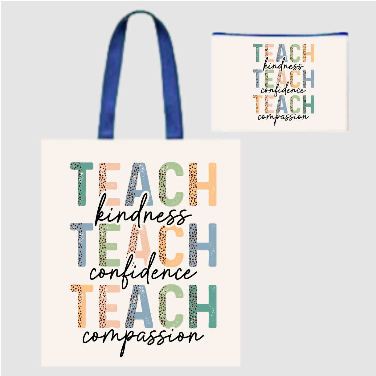 Sublimated Canvas Tote Bag with Matching Makeup Bag Duo