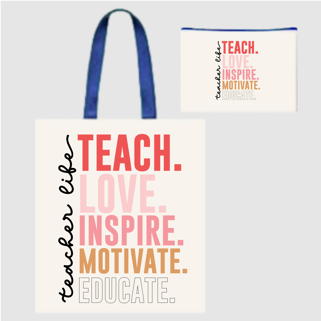 Sublimated Canvas Tote Bag with Matching Makeup Bag Duo