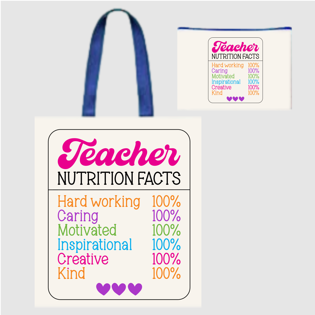 Sublimated Canvas Tote Bag with Matching Makeup Bag Duo