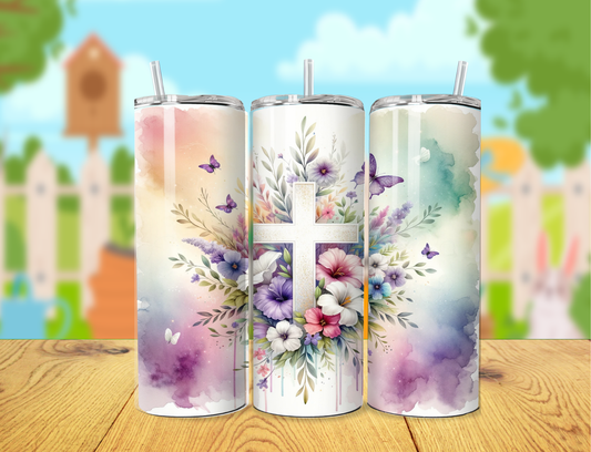 Watercolor Easter Cross Tumbler