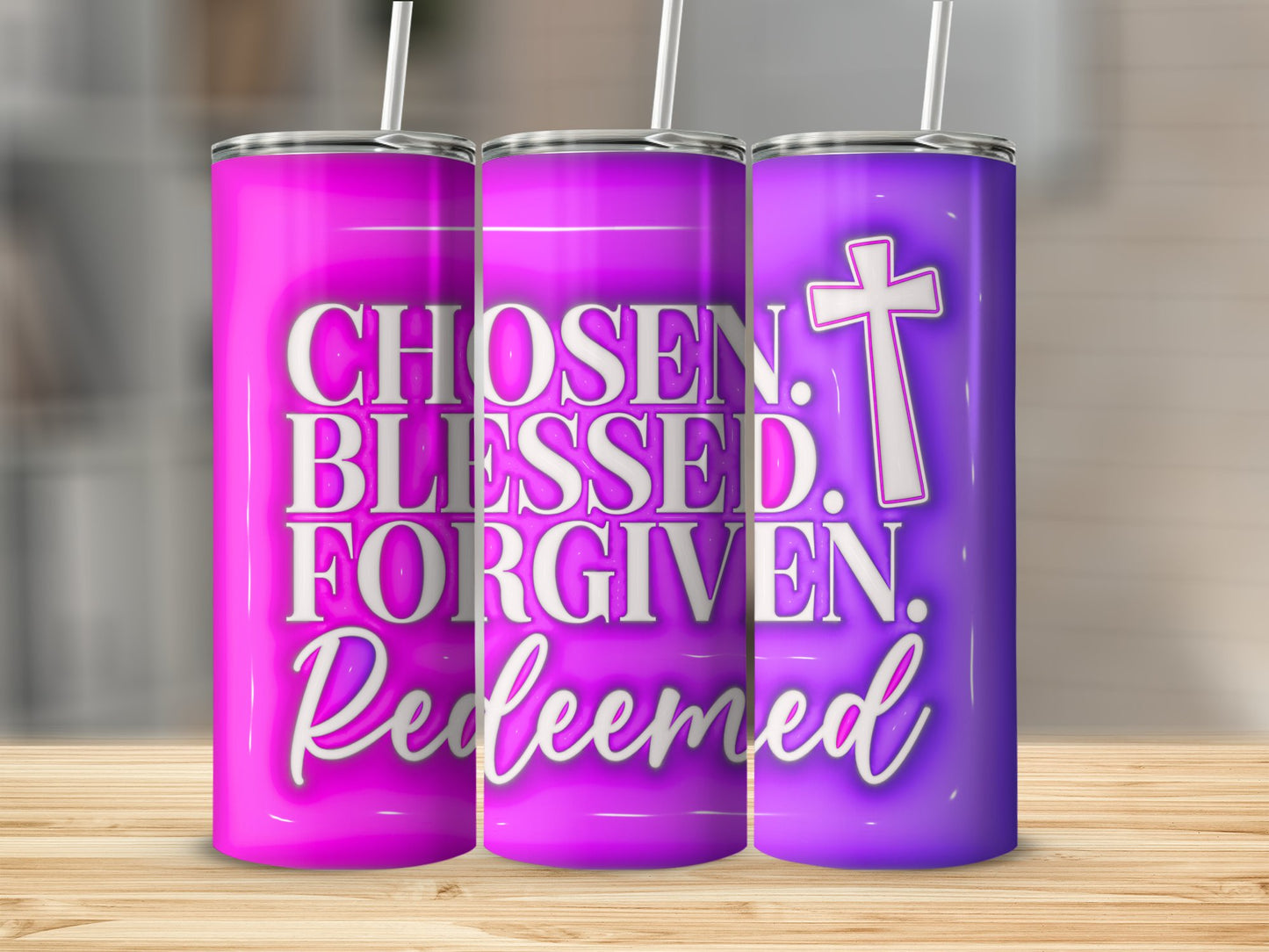 3D Chosen Blessed Forgiven Redeemed Tumbler