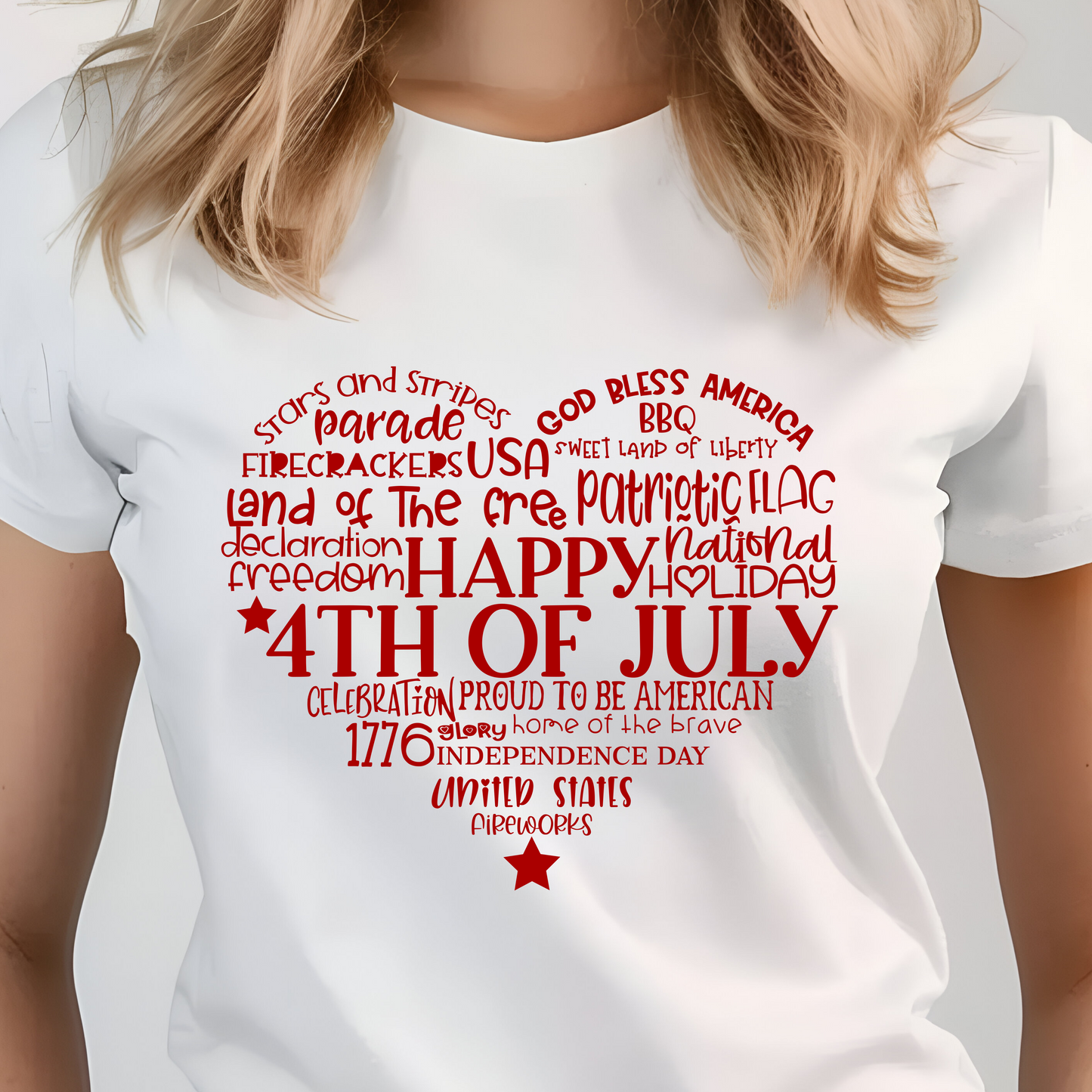 4th of July Word Heart Shirt - Screenprint