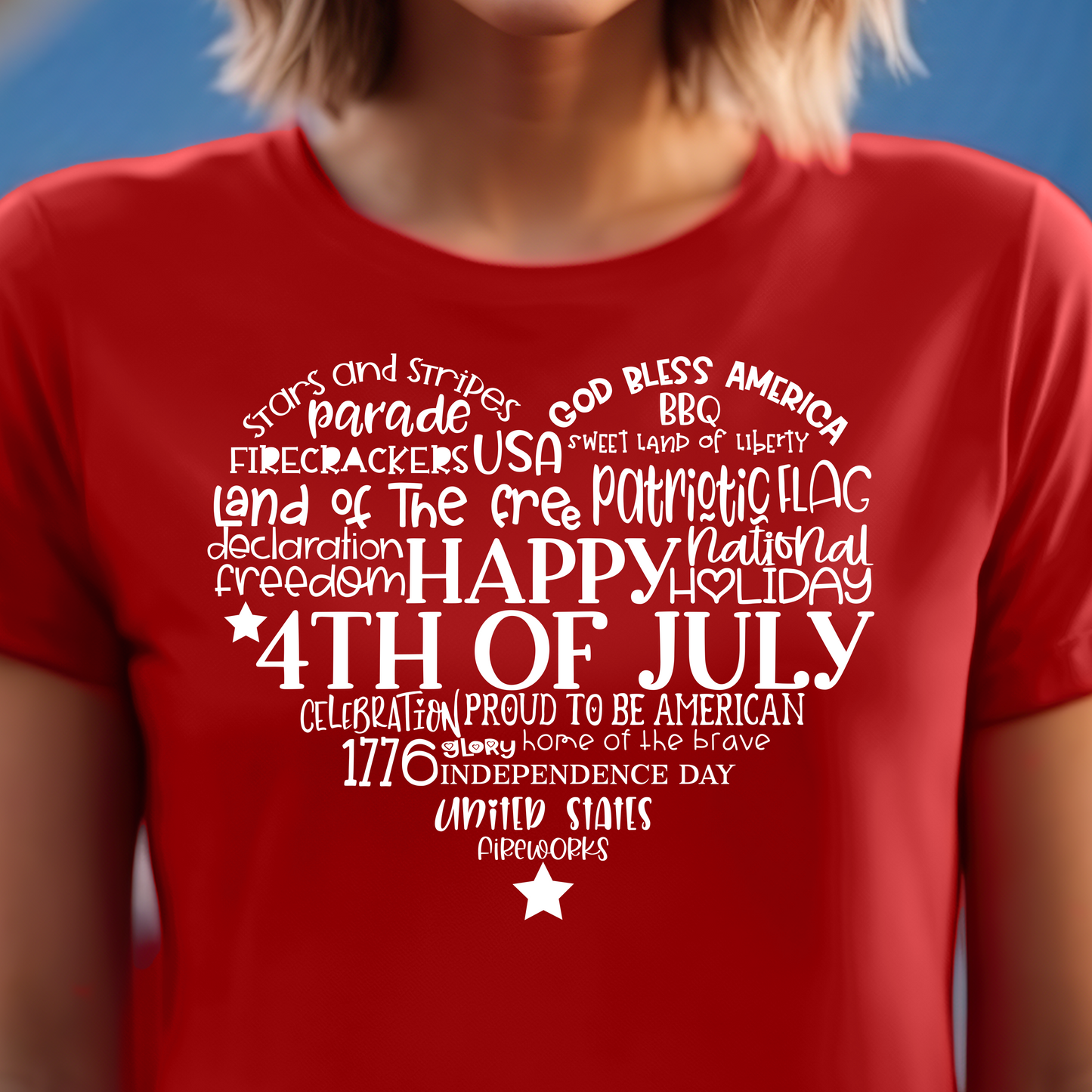 4th of July Word Heart Shirt - Screenprint