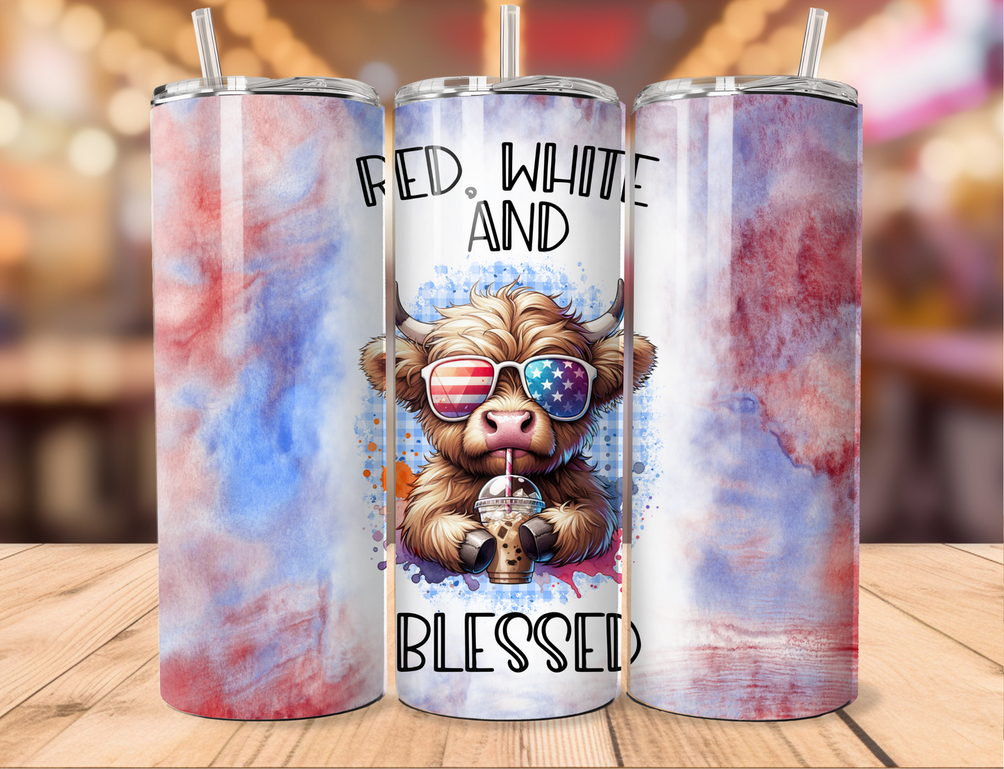 Cloudy Red White Blessed Tumbler