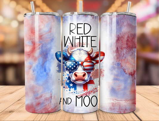 Cloudy Red White Moo Tumbler