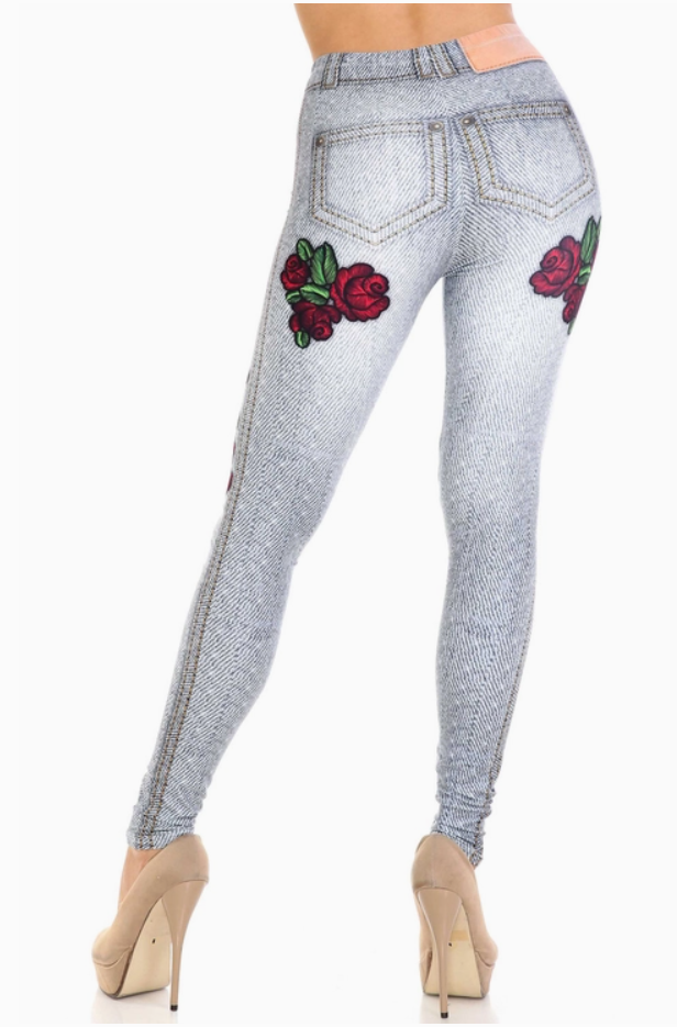 Creamy Soft Denim Rose Leggings