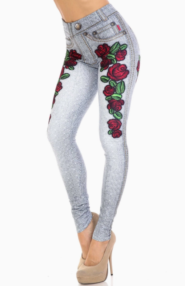 Creamy Soft Denim Rose Leggings