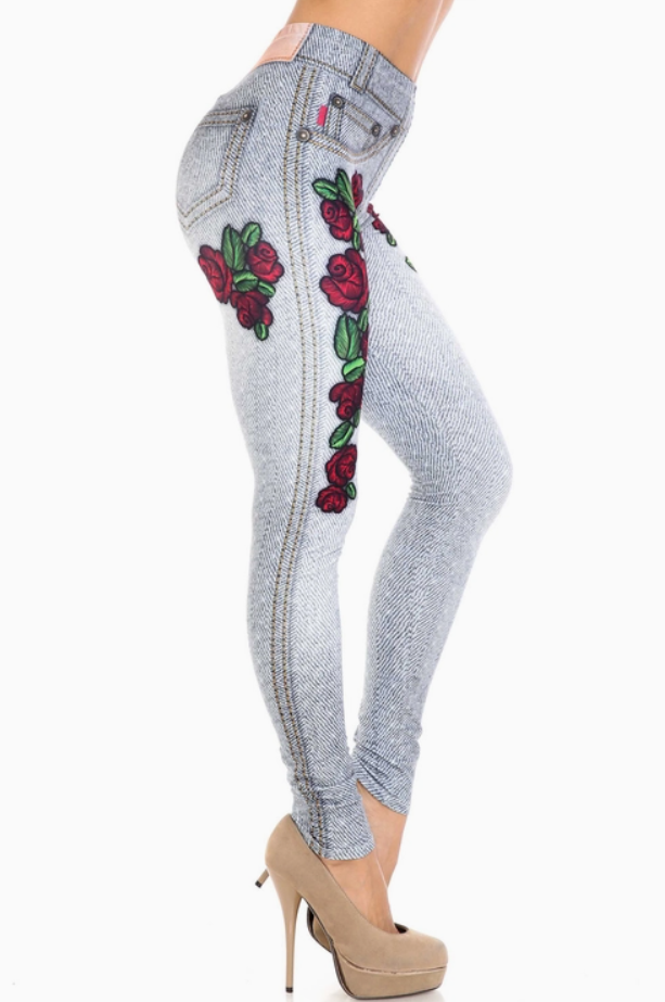 Creamy Soft Denim Rose Leggings