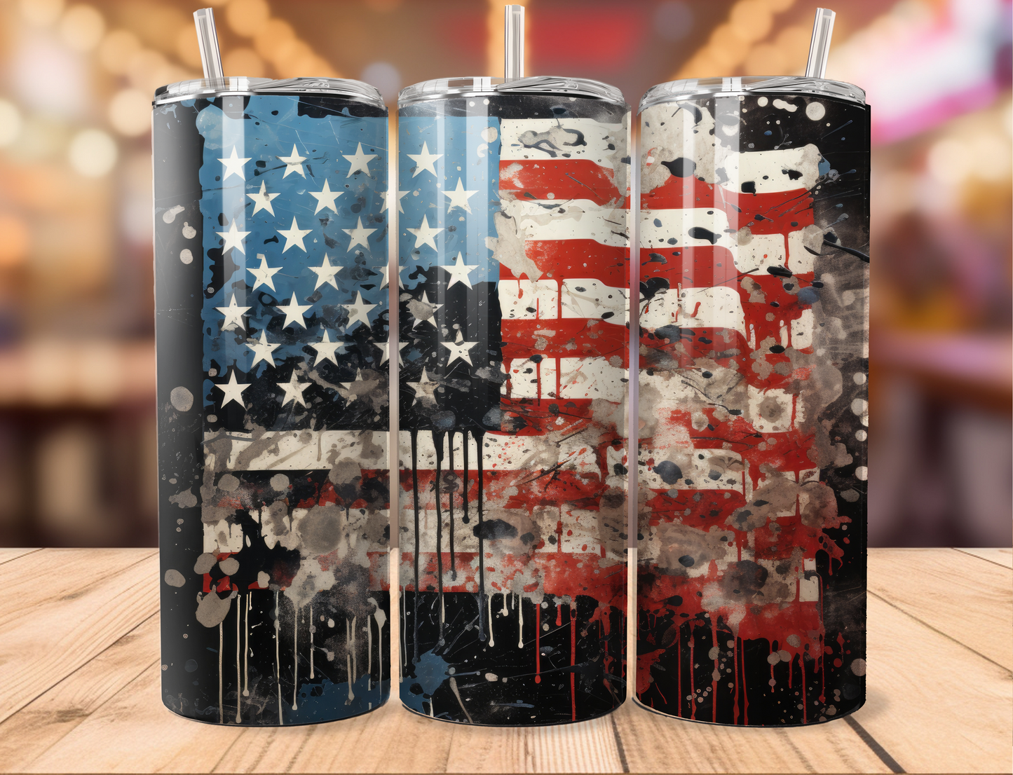 Distressed Flag w Paint Drips Tumbler