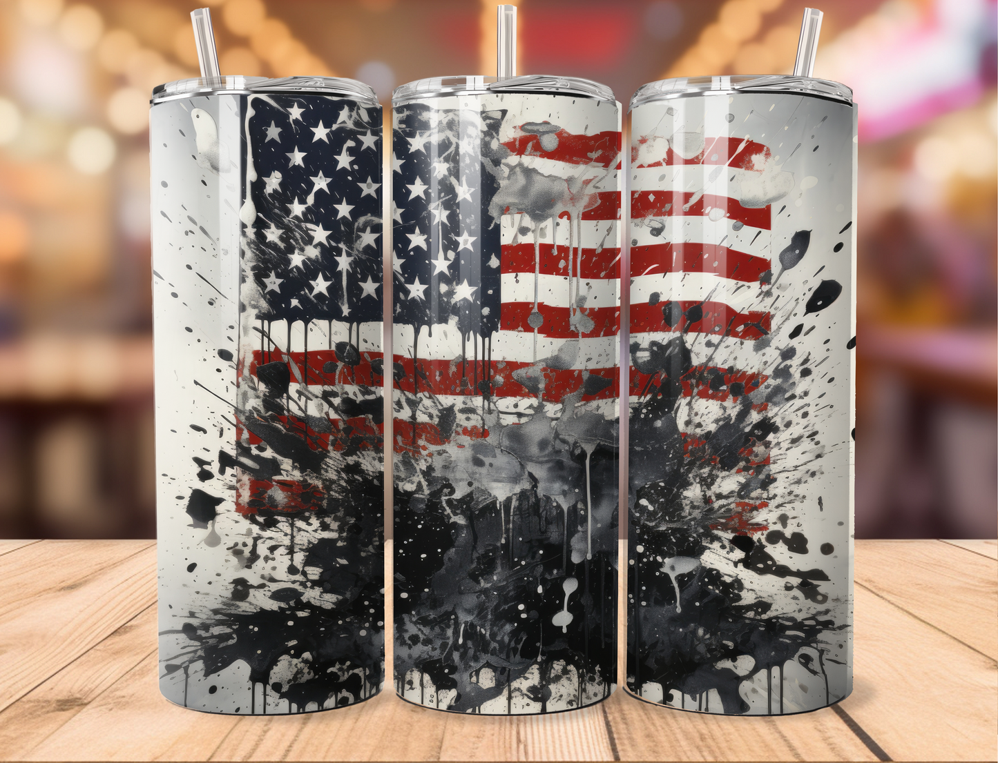 Distressed Flag w Paint Splatter Tumbler