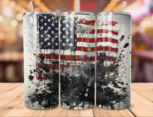 Distressed Flag w Paint Splatter Tumbler