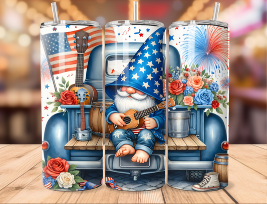 Patriotic Gnome Blue Truck Tumbler