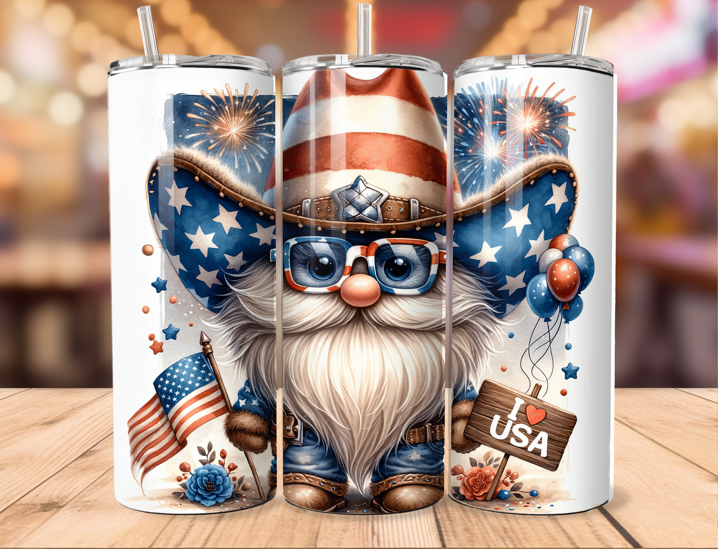 Patriotic Gnome w Flag Tumbler