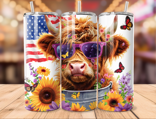 Patriotic Hyland Cow Sunglasses Pail Tumbler