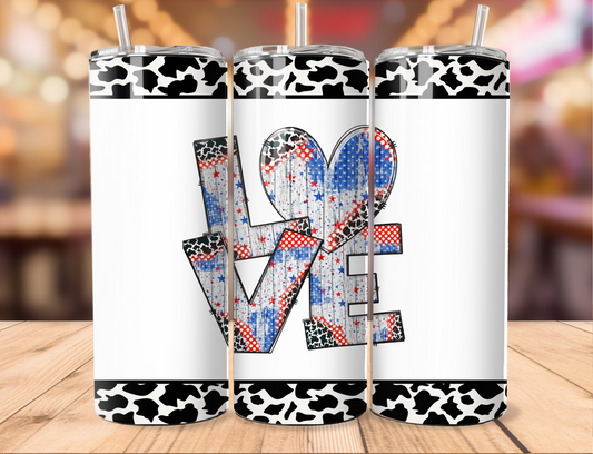 Patriotic Love Cow Print Tumbler