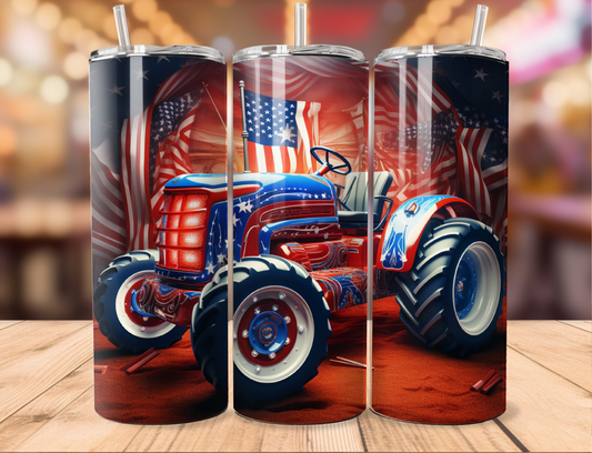 Patriotic Tractor w Flags Tumbler