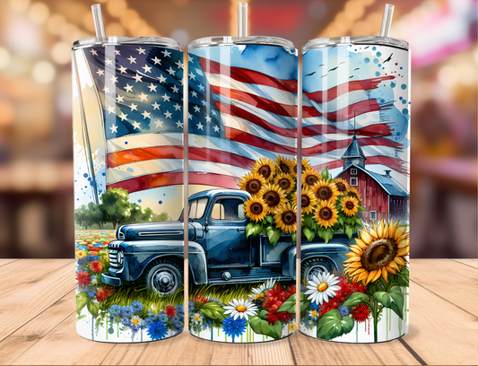 Patriotic Vintage Blue Truck Tumbler