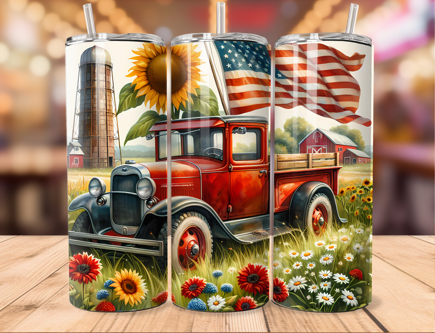 Patriotic Vintage Red Truck Tumbler