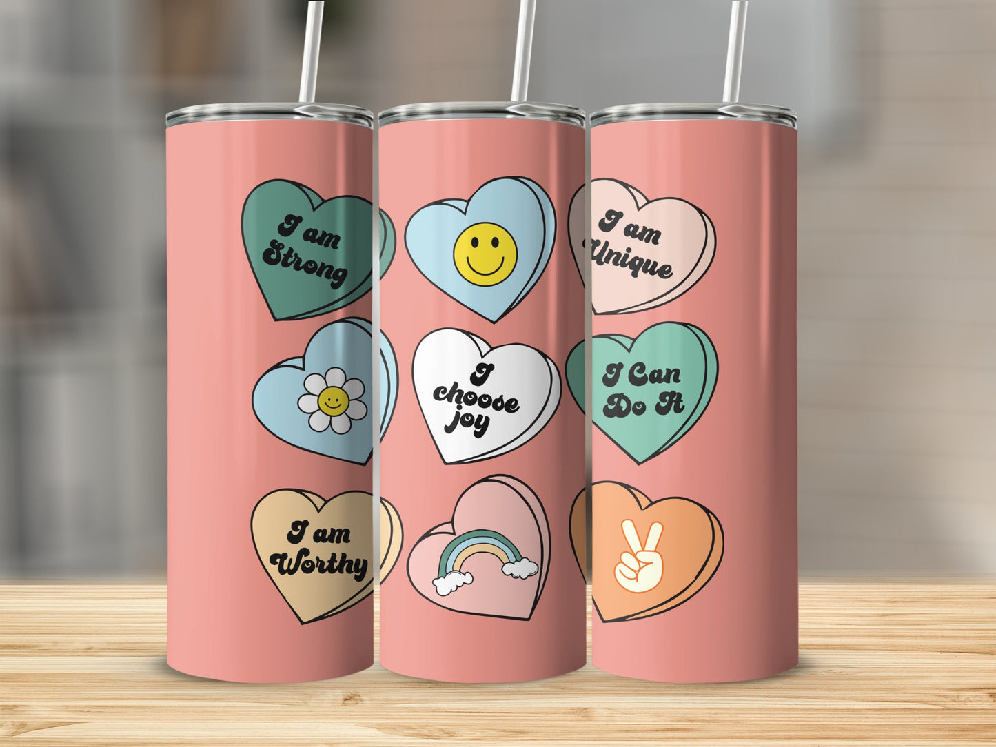 Positive Affirmations Candy Hearts Tumbler